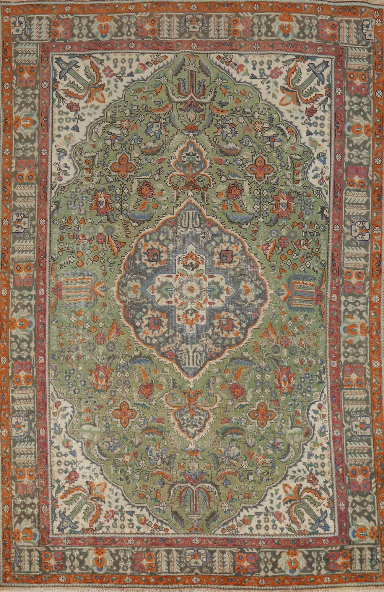 Traditional Green Tabriz Persian Area Rug 7x10