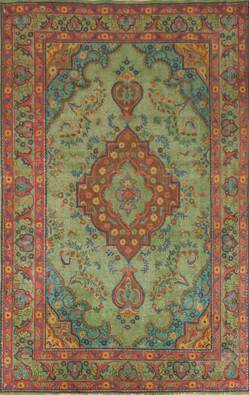 Traditional Green Tabriz Persian Area Rug 7x10