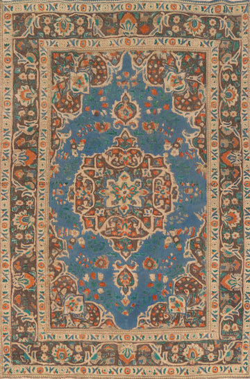 Traditional Blue Tabriz Persian Area Rug 6x9