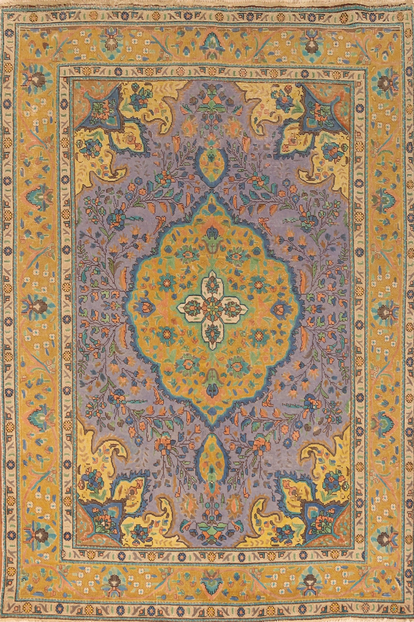 Purple Wool Floral Tabriz Persian Area Rug 7x10