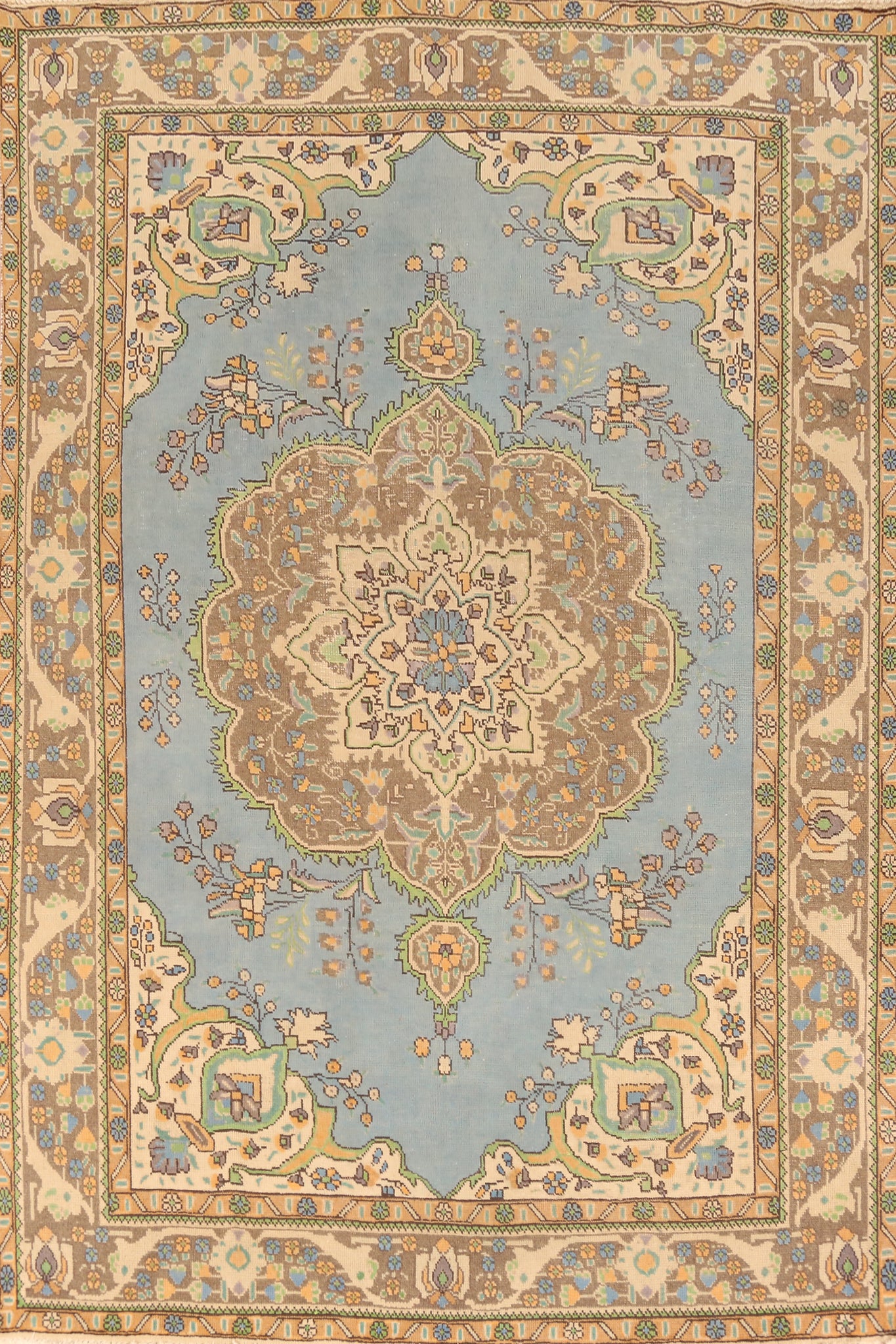 Handmade Blue Tabriz Persian Area Rug 7x9