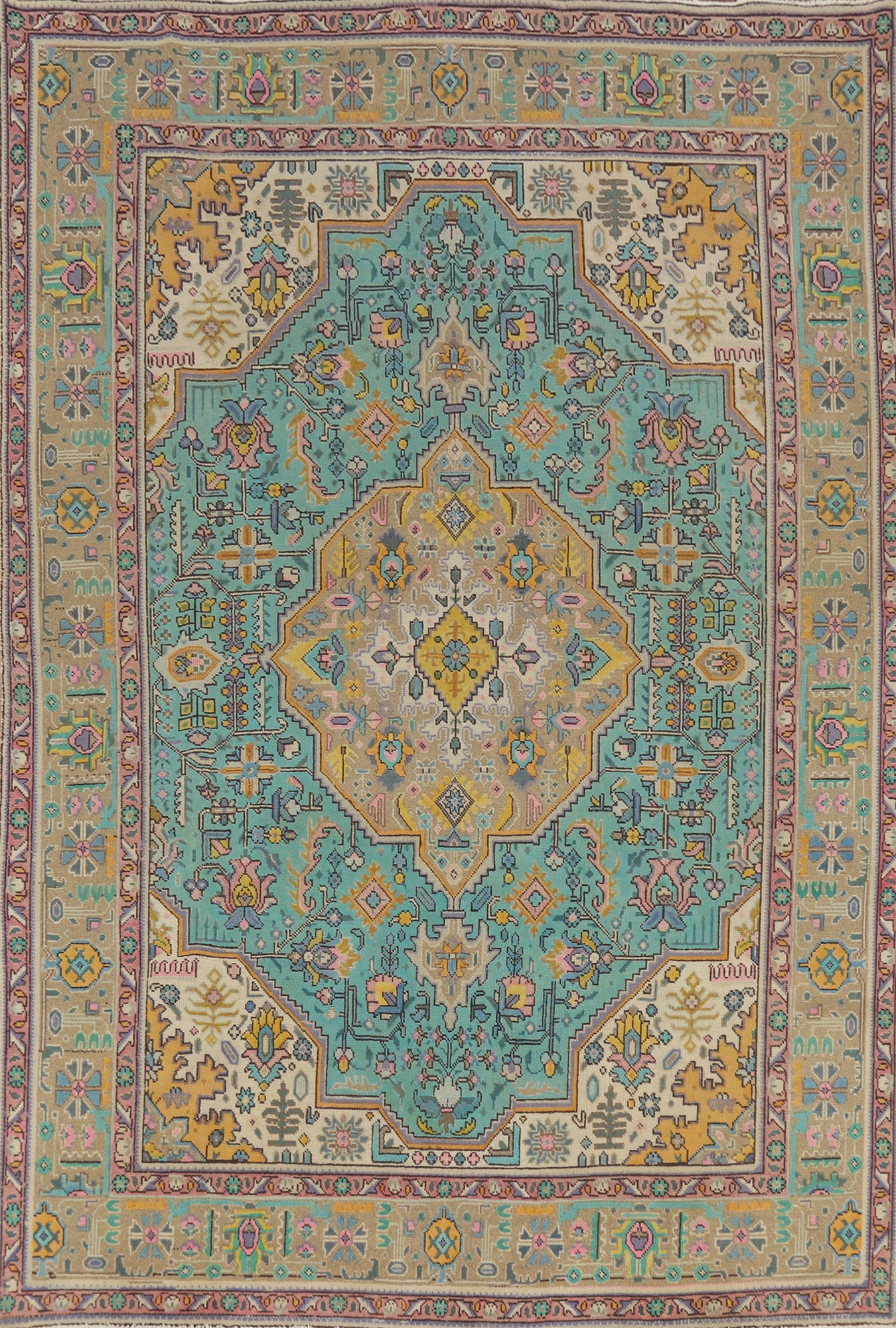 Turquoise Blue Tabriz Persian Area Rug 7x10