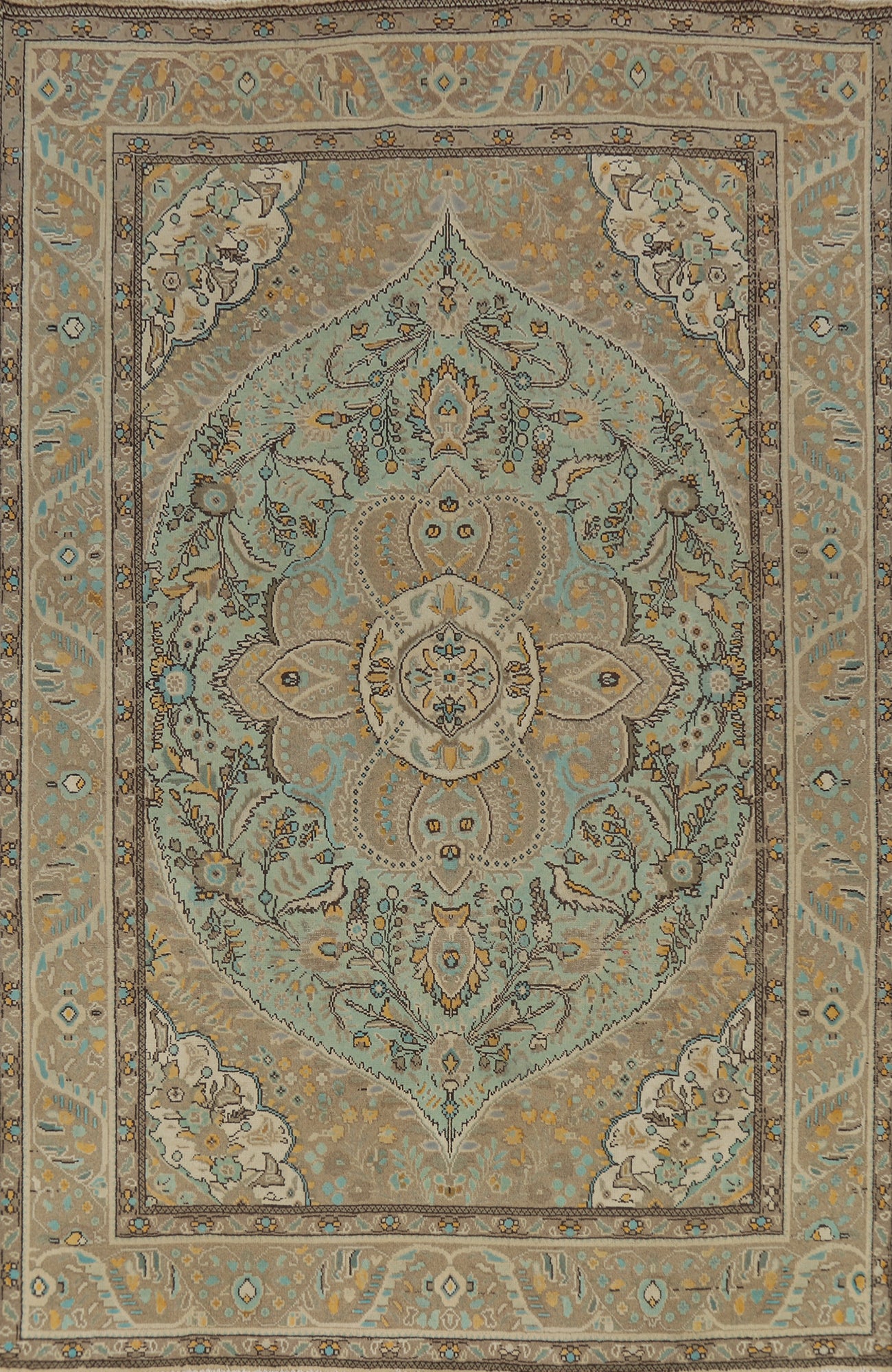 Traditional Green Tabriz Persian Area Rug 7x10