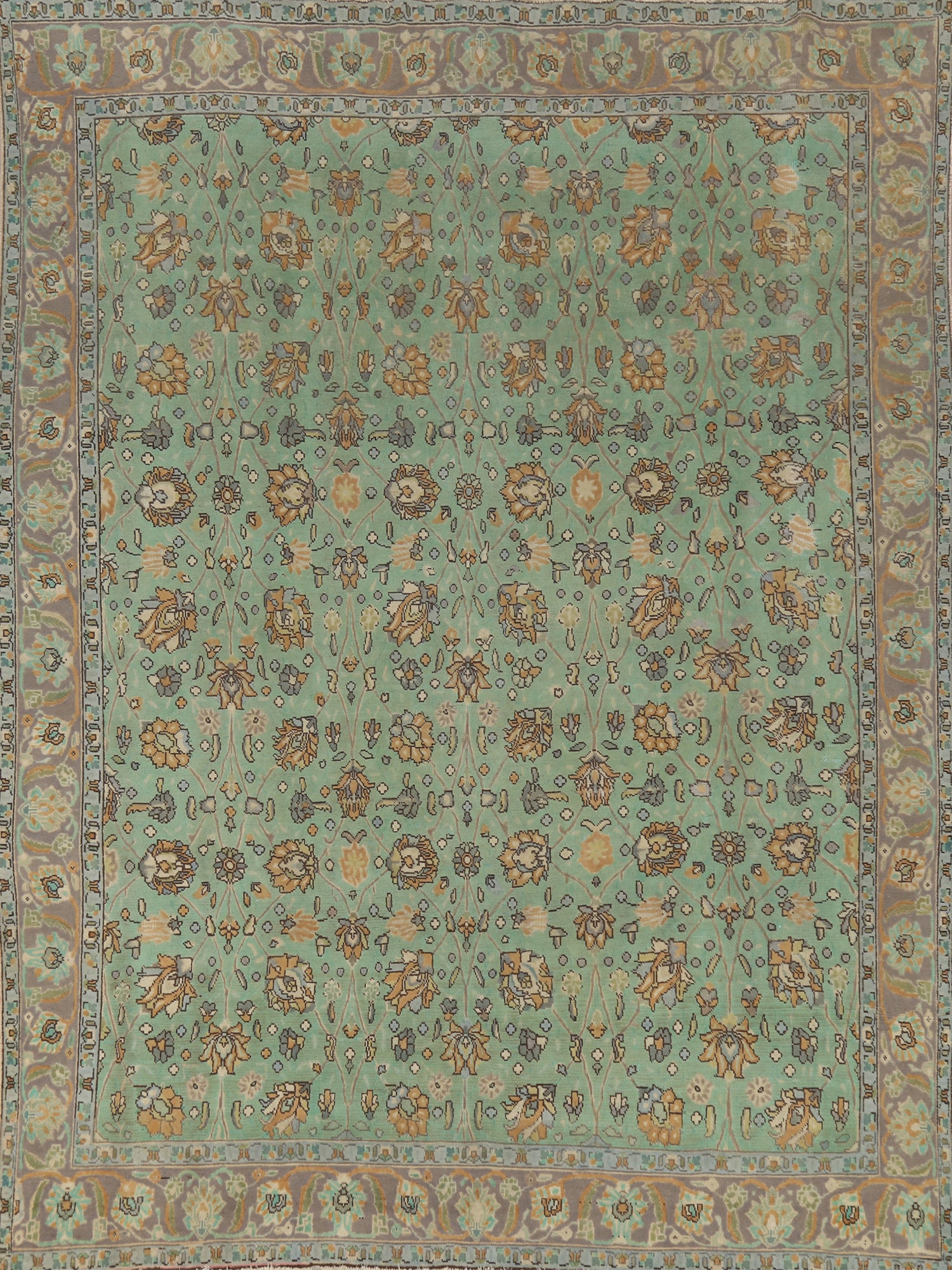 All-Over Floral Green Tabriz Persian Area Rug 9x11