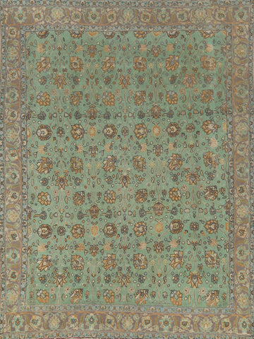 All-Over Floral Green Tabriz Persian Area Rug 9x11