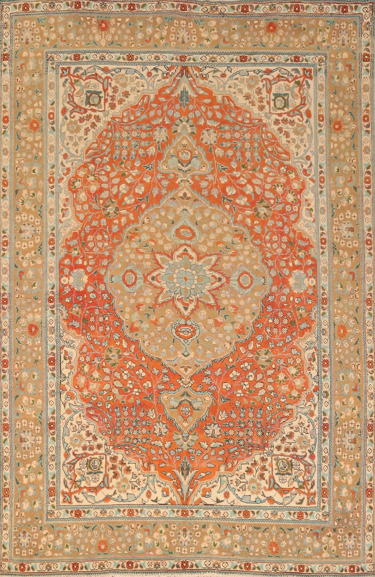 Floral Wool Orange Tabriz Persian Area Rug 7x10