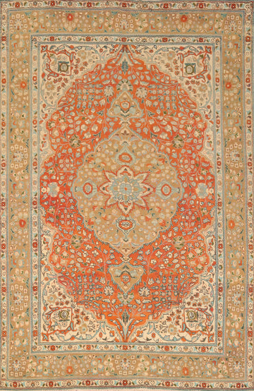 Floral Wool Orange Tabriz Persian Area Rug 7x10