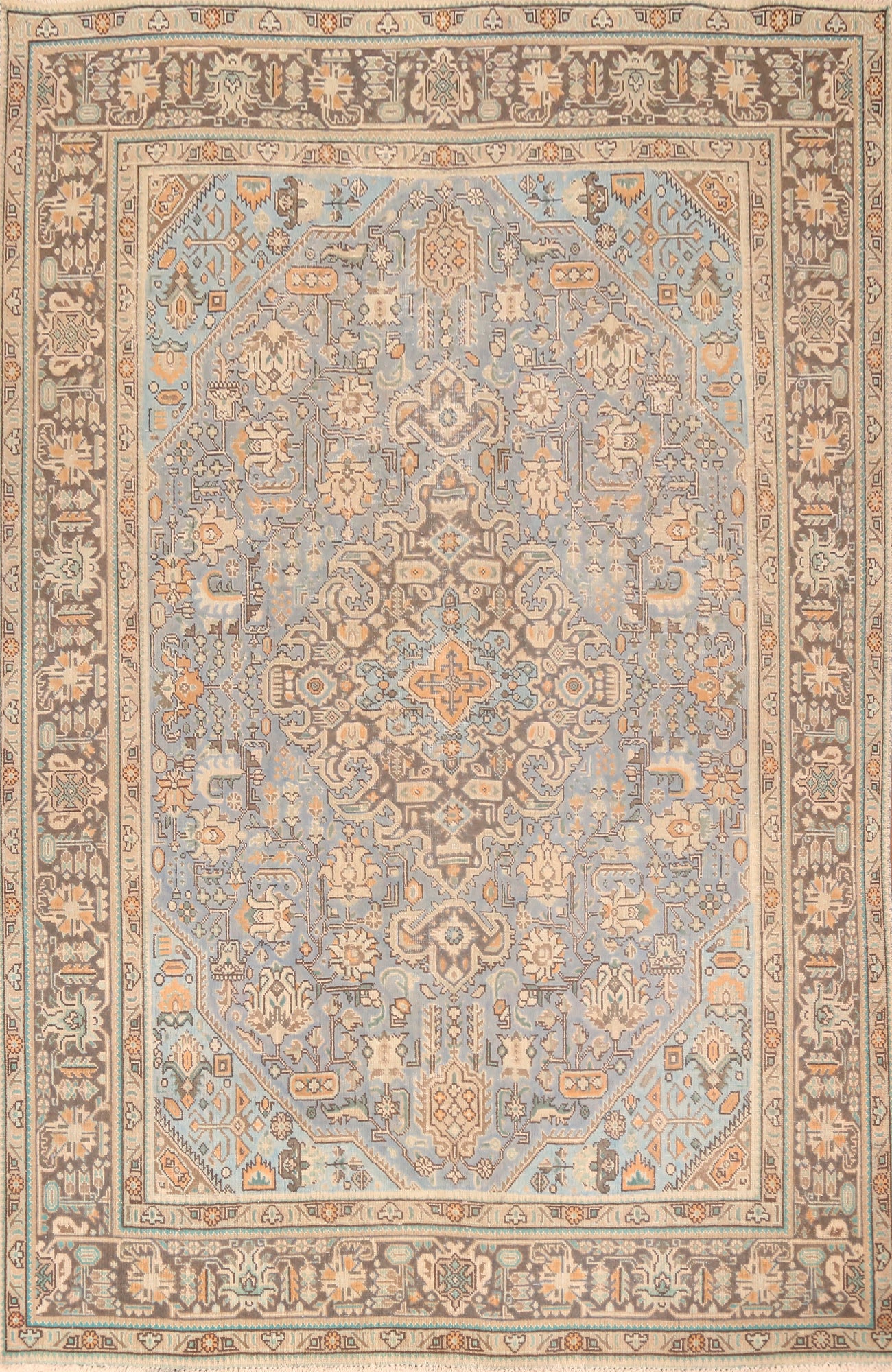 Geometric Wool Tabriz Persian Area Rug 7x10