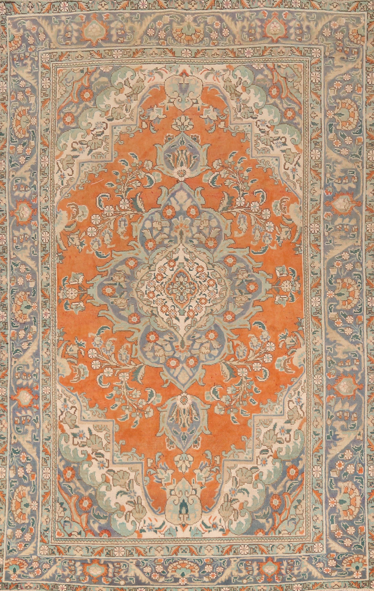 Orange Wool Tabriz Persian Area Rug 6x10