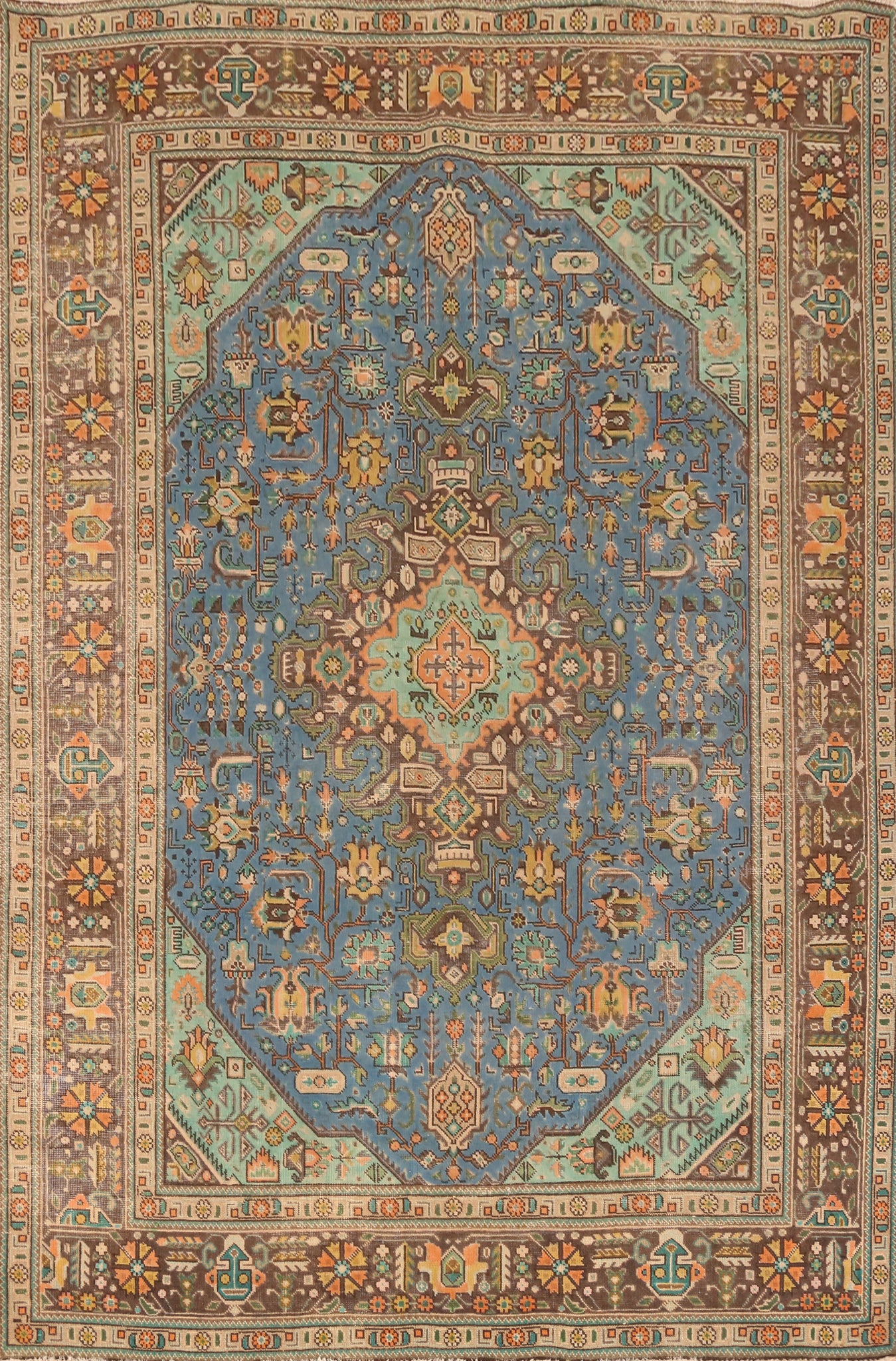 Geometric Blue Tabriz Persian Area Rug 6x9