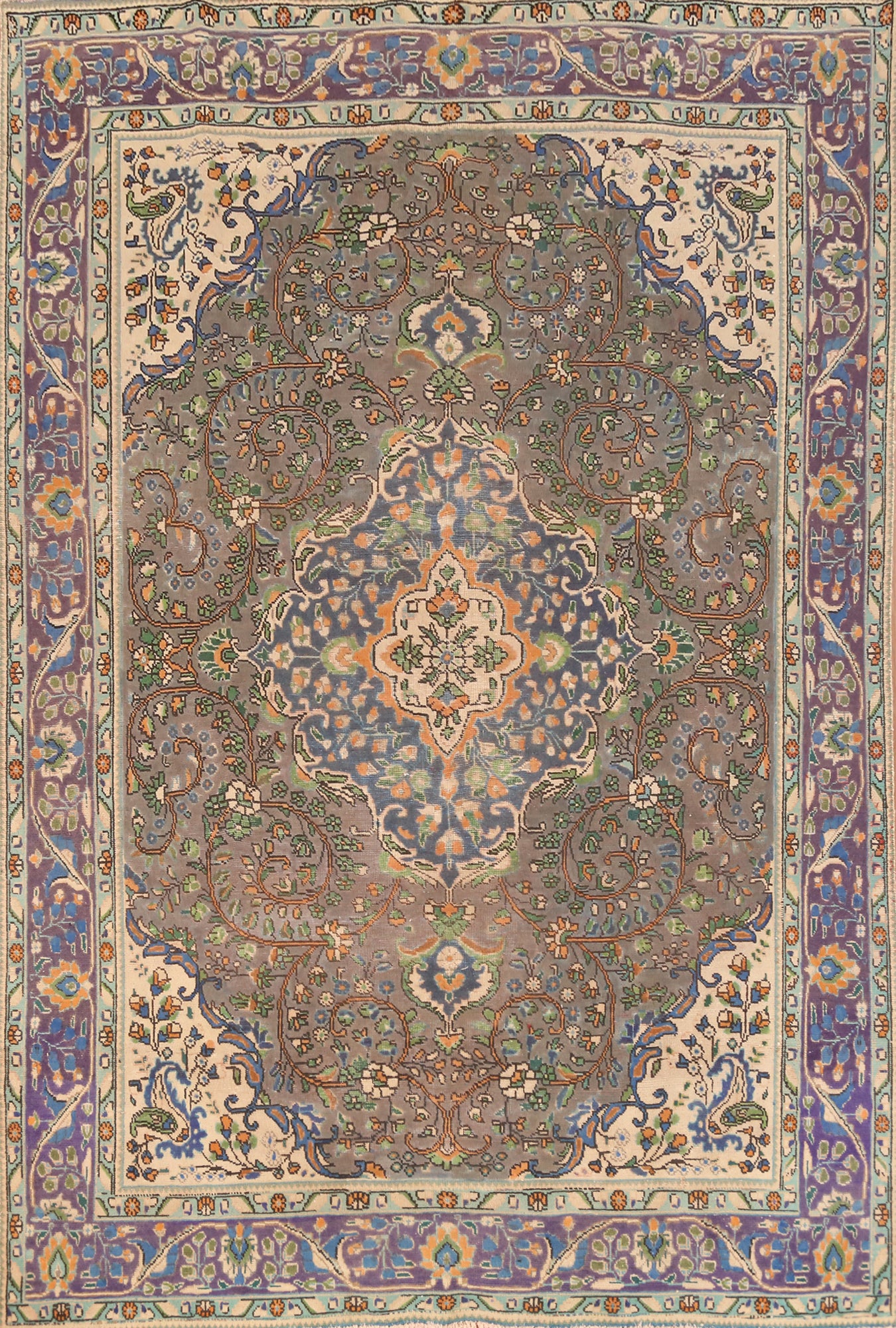 Handmade Gray Tabriz Persian Area Rug 7x9