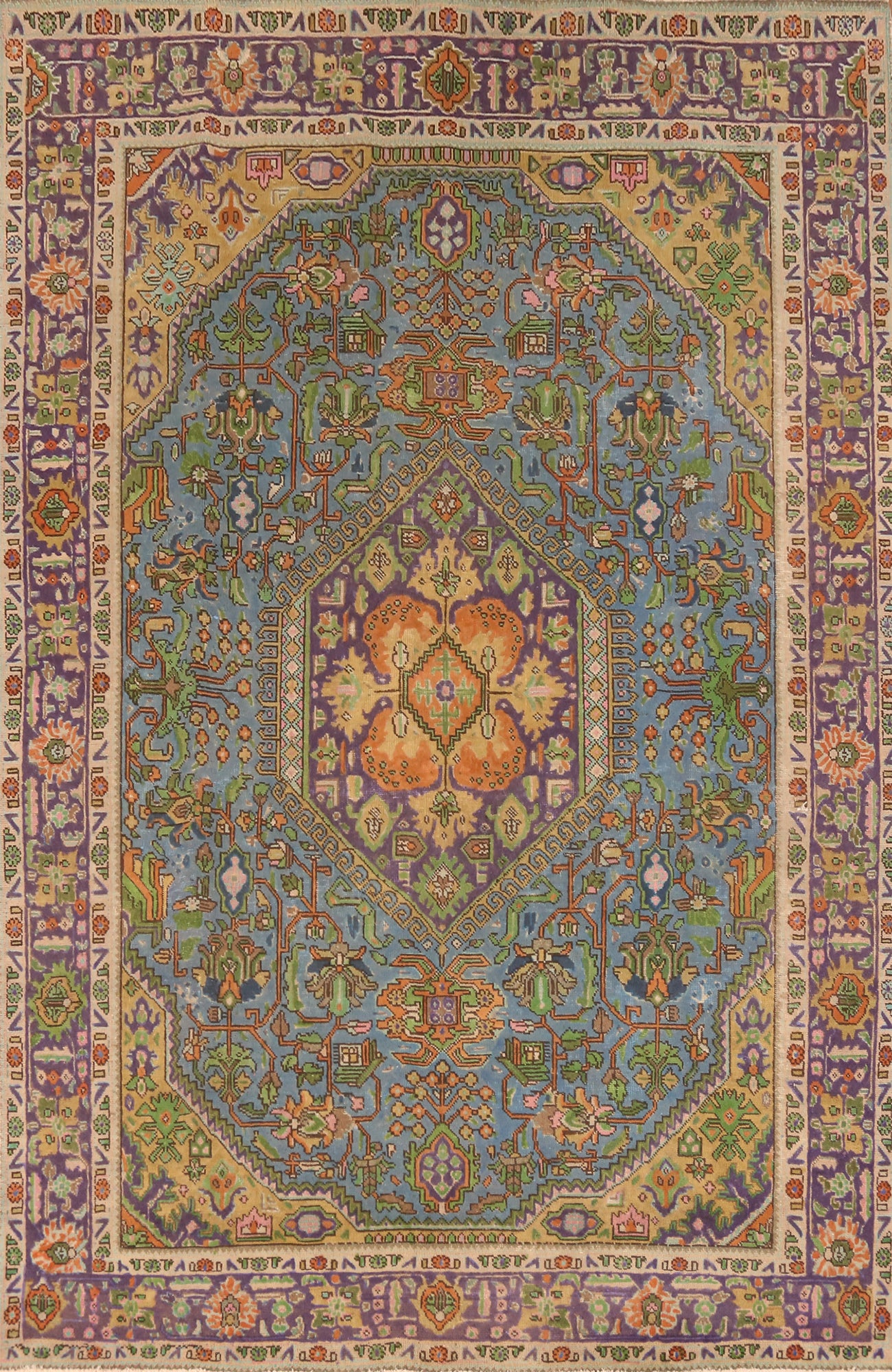 Geometric Wool Tabriz Persian Area Rug 7x9