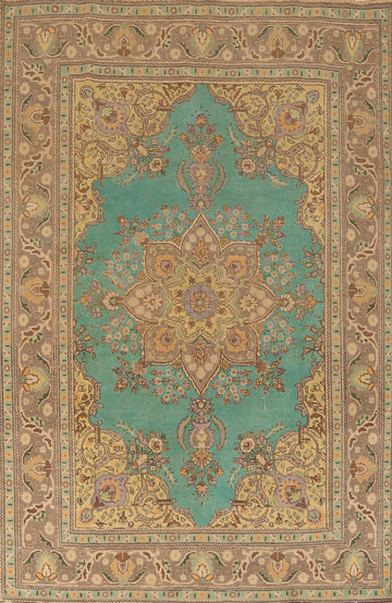 Turquoise Green Wool Tabriz Persian Area Rug 7x10