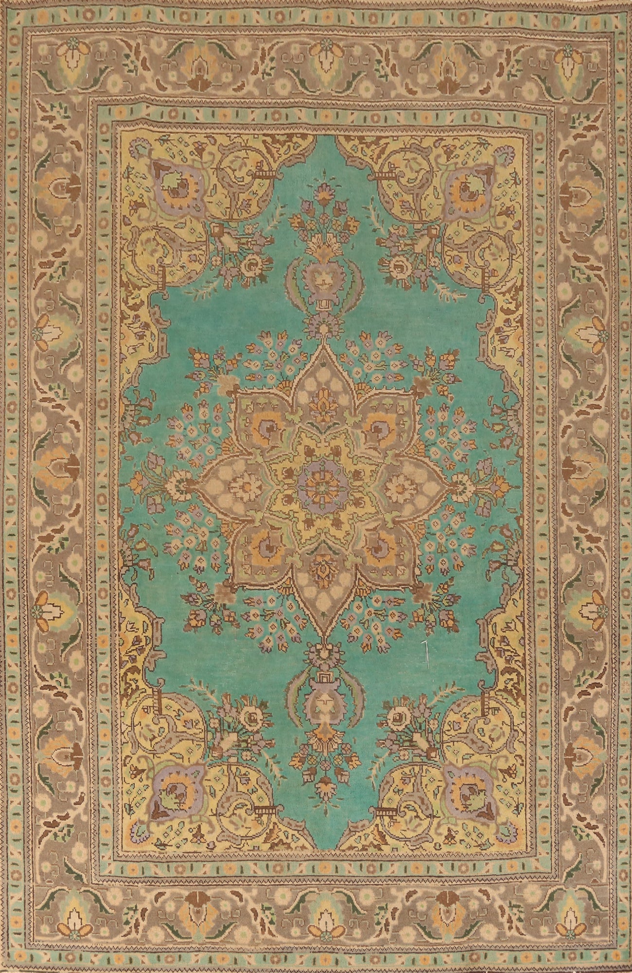 Turquoise Green Wool Tabriz Persian Area Rug 7x10