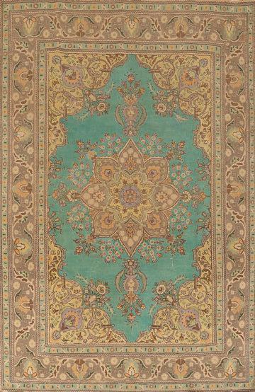 Turquoise Green Wool Tabriz Persian Area Rug 7x10