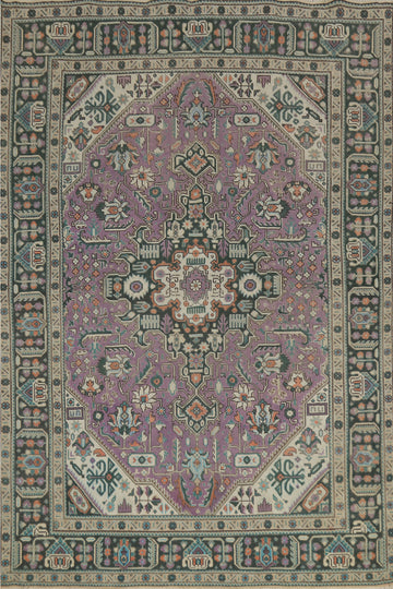 Purple Wool Geometric Tabriz Persian Area Rug 6x9