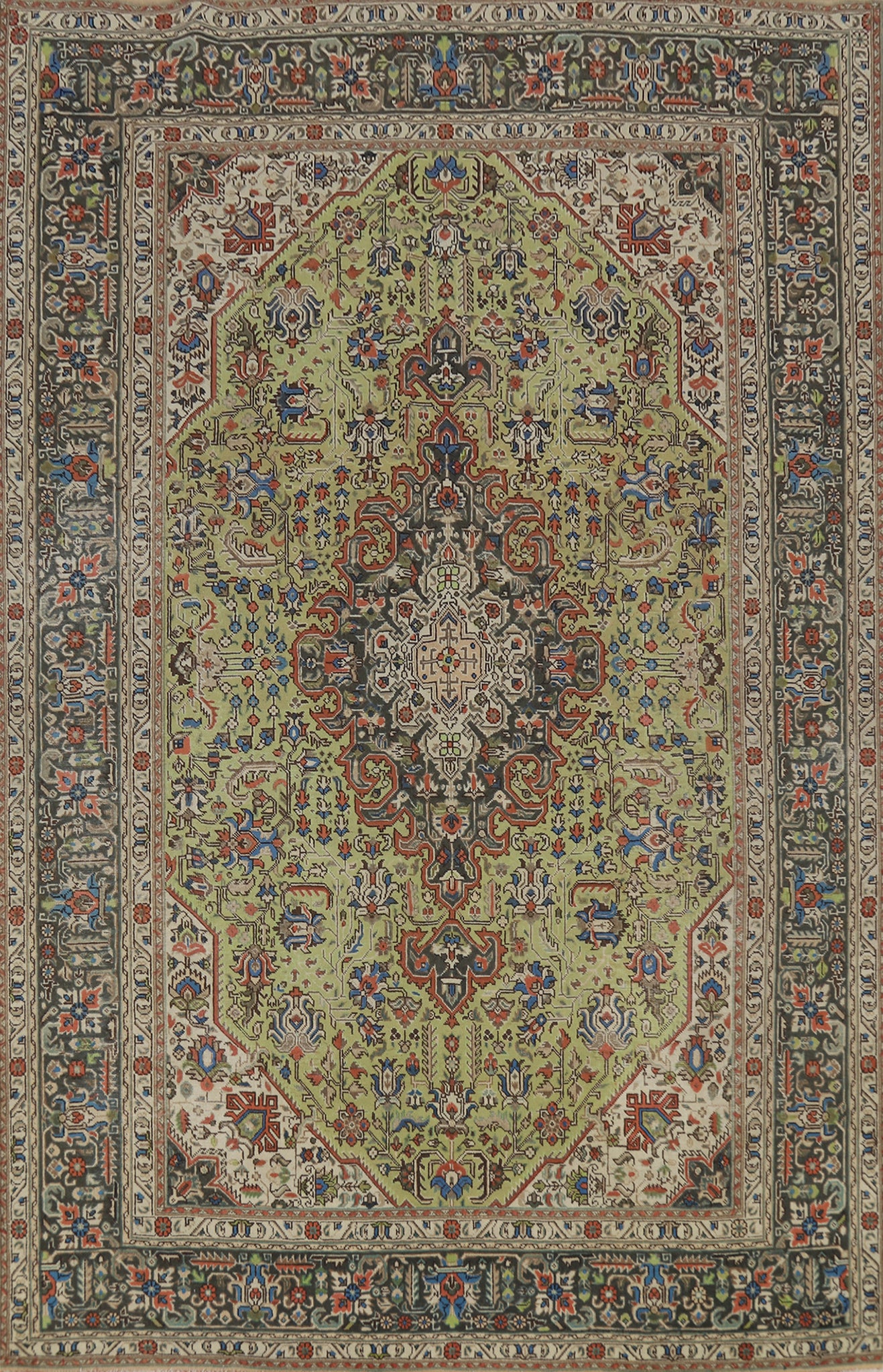 Light Green Medallion Tabriz Persian Area Rug 7x10