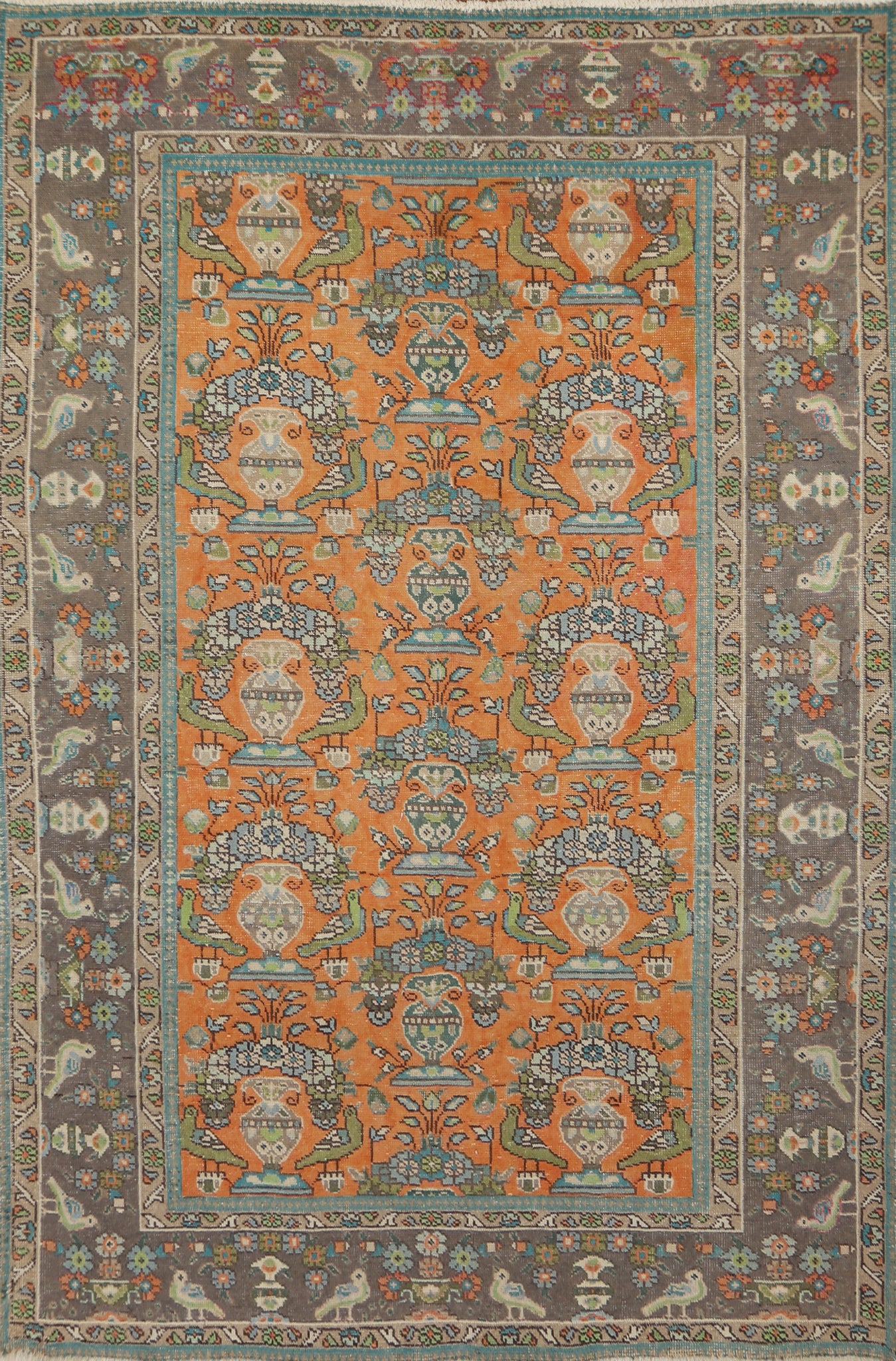 Orange Wool Tabriz Persian Area Rug 6x9