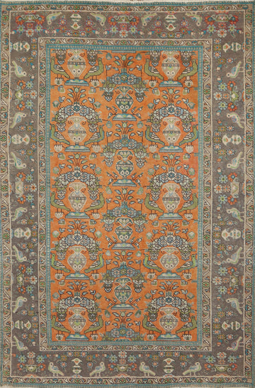 Orange Wool Tabriz Persian Area Rug 6x9