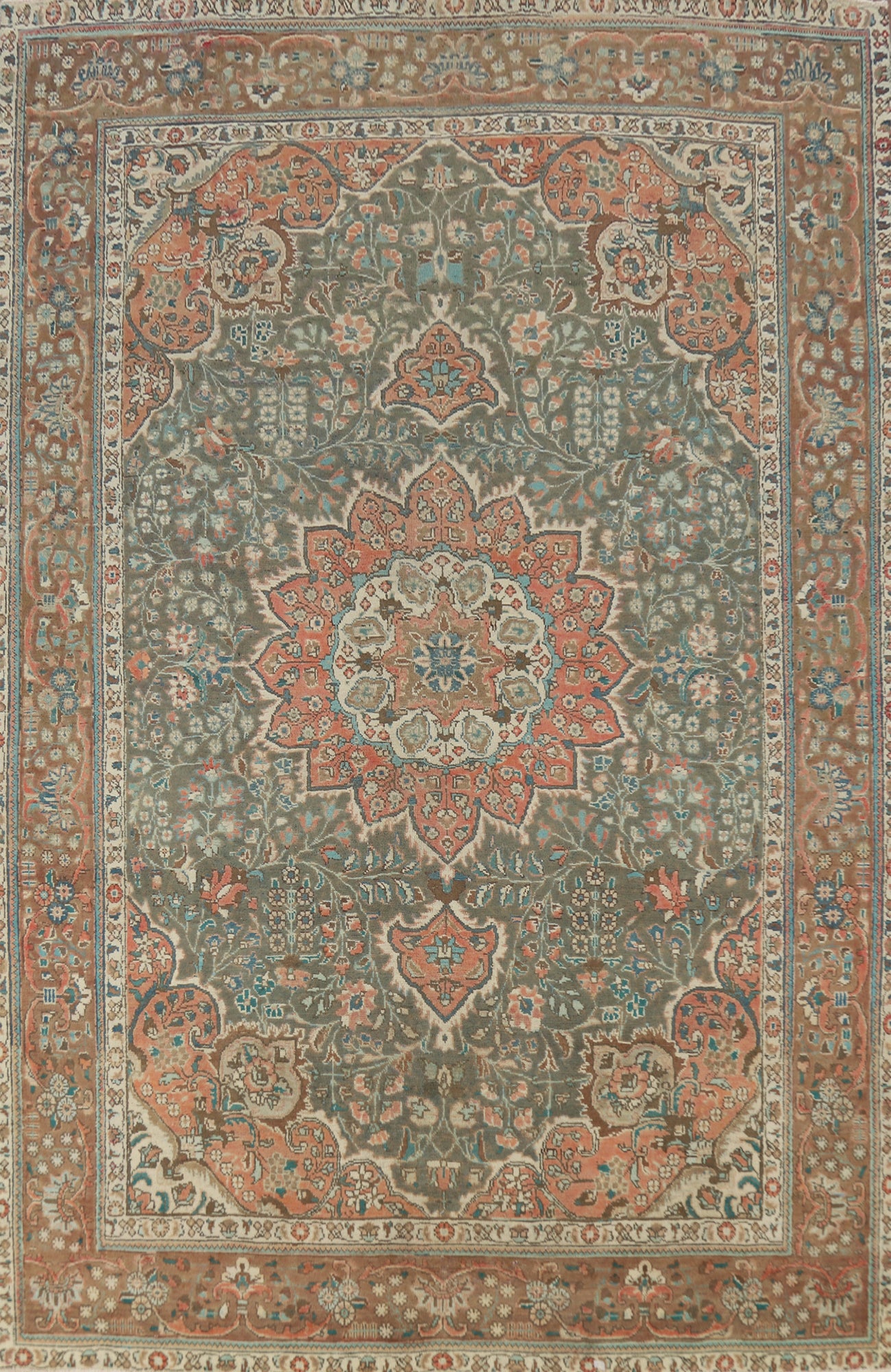 Traditional Green Tabriz Persian Area Rug 7x10