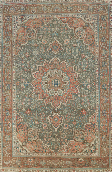 Traditional Green Tabriz Persian Area Rug 7x10