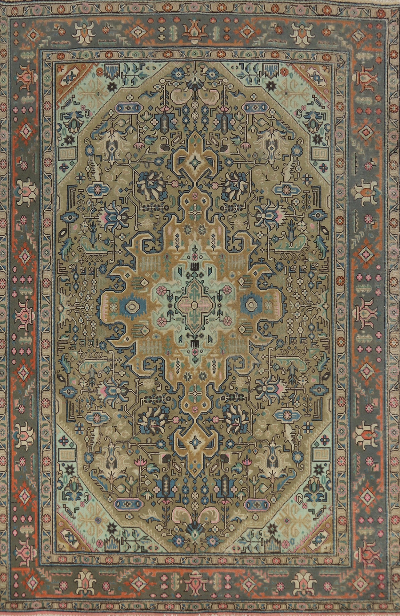 Handmade Green Tabriz Persian Area Rug 6x10