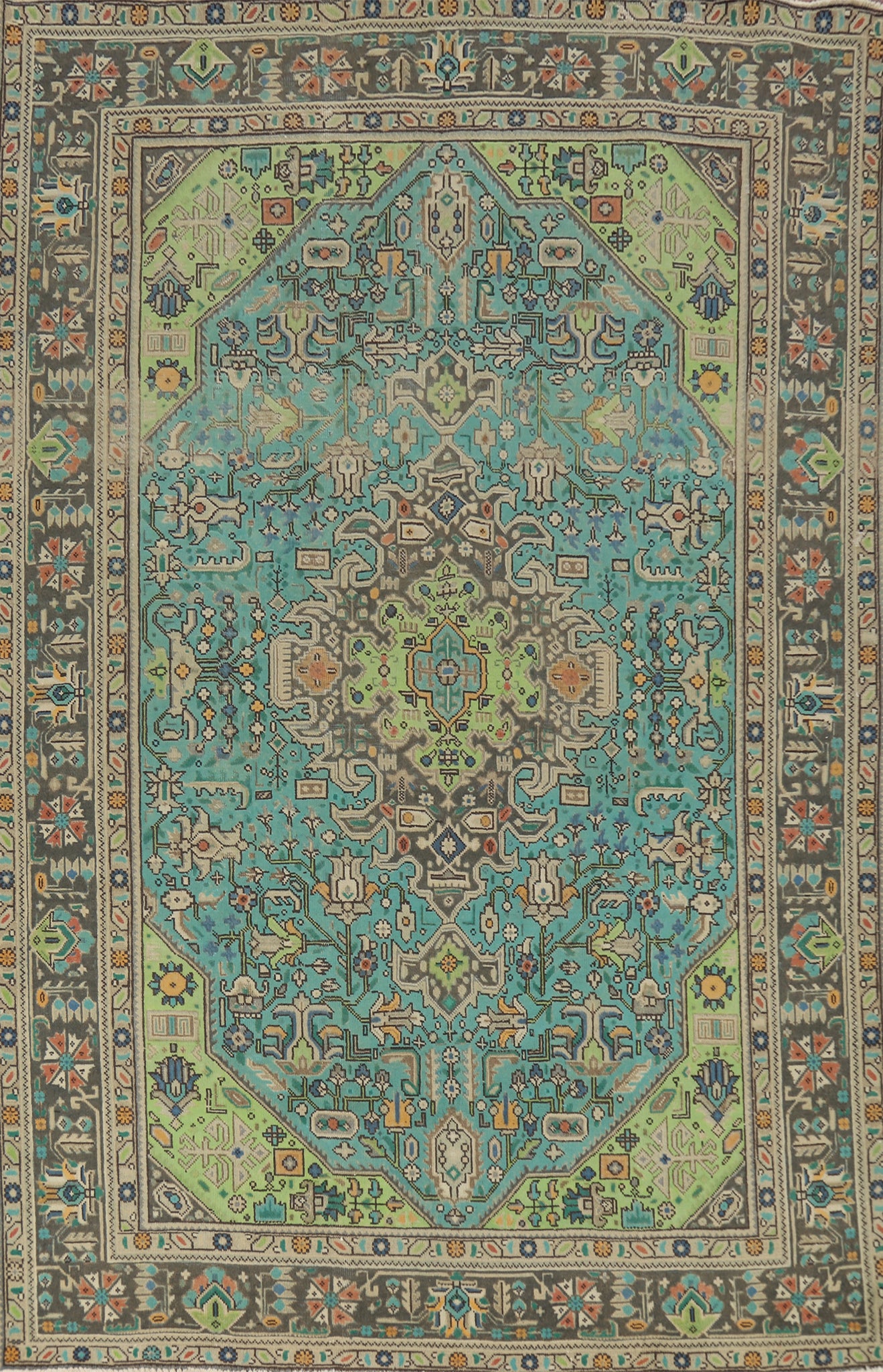 Turquoise Blue Tabriz Persian Area Rug 6x10