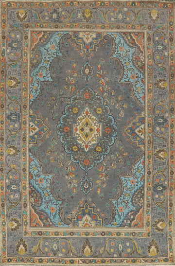 Geometric Wool Tabriz Persian Area Rug 7x10