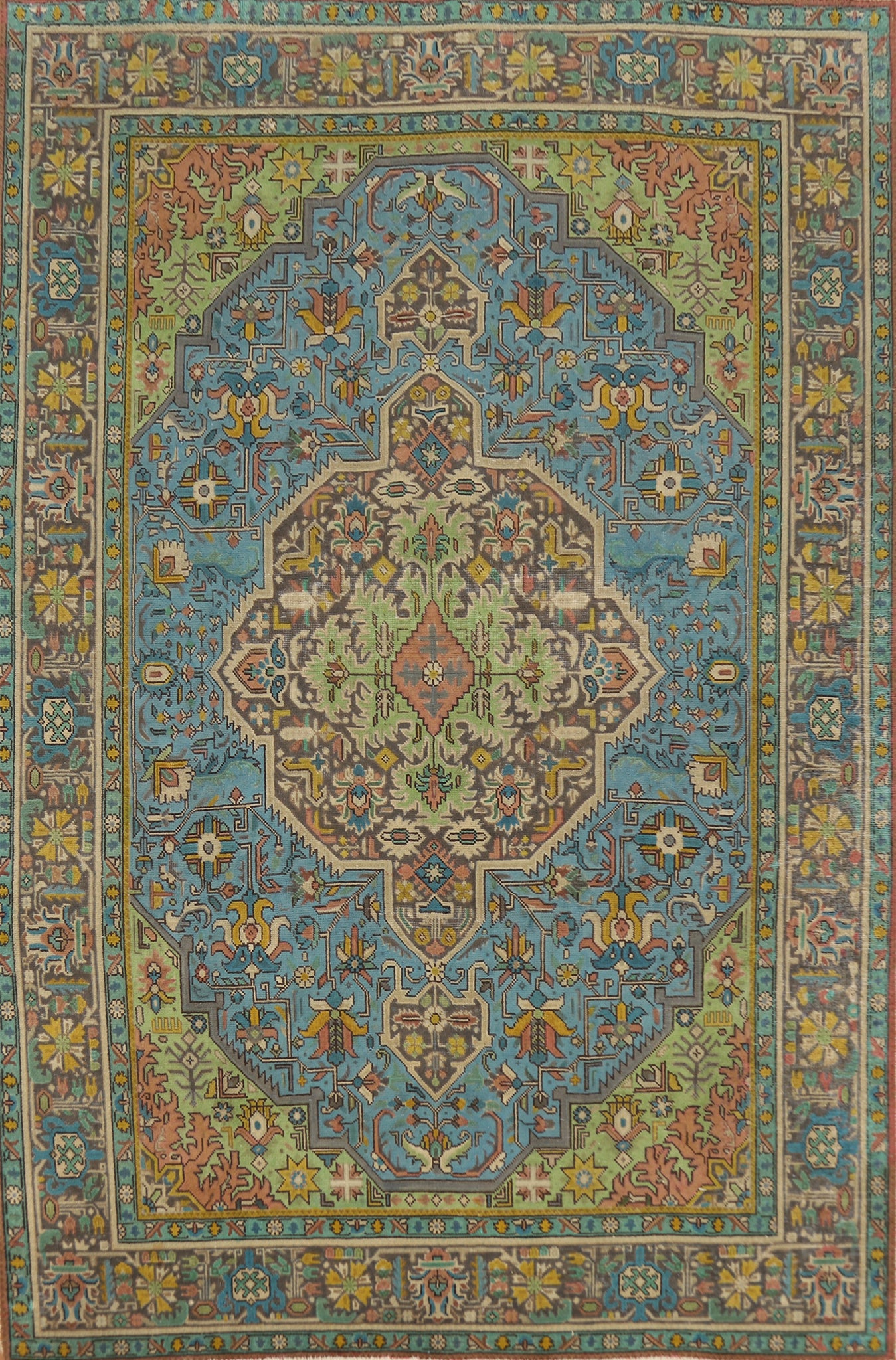 Geometric Blue Tabriz Persian Area Rug 7x10