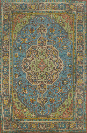 Geometric Blue Tabriz Persian Area Rug 7x10