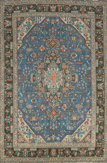 Geometric Blue Tabriz Persian Area Rug 7x9