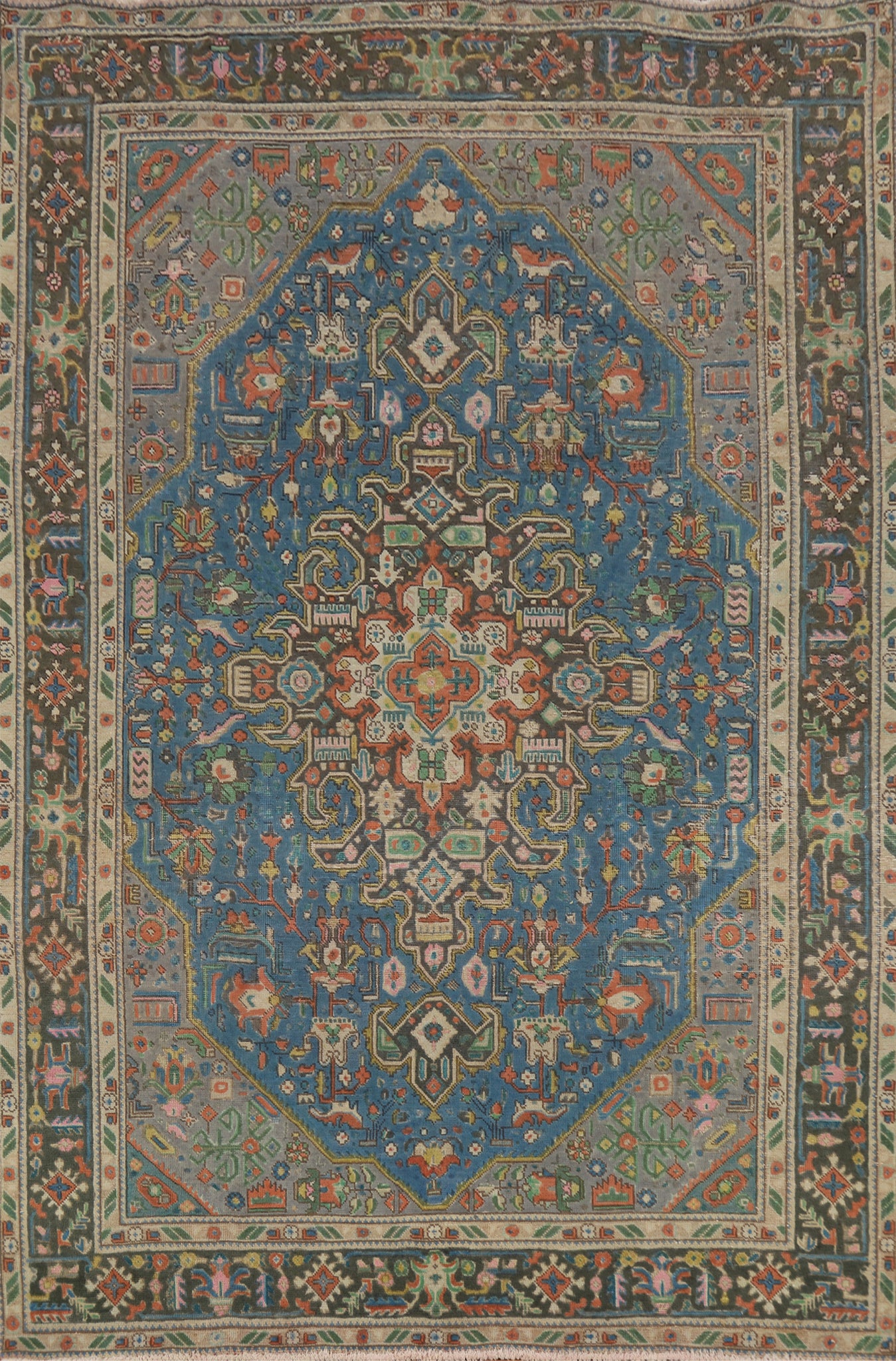 Geometric Blue Tabriz Persian Area Rug 7x10