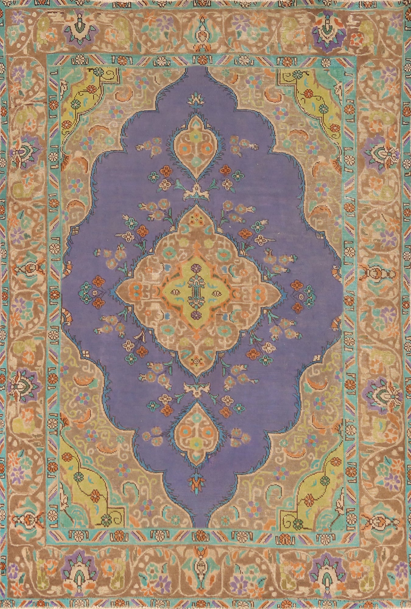 Light Purple Wool Tabriz Persian Area Rug 7x9