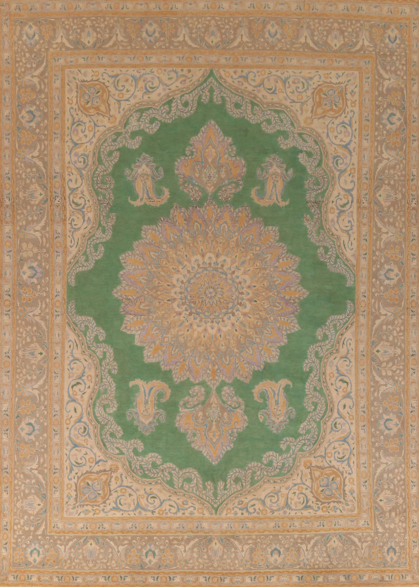 Green Wool Medallion Tabriz Persian Area Rug 10x13