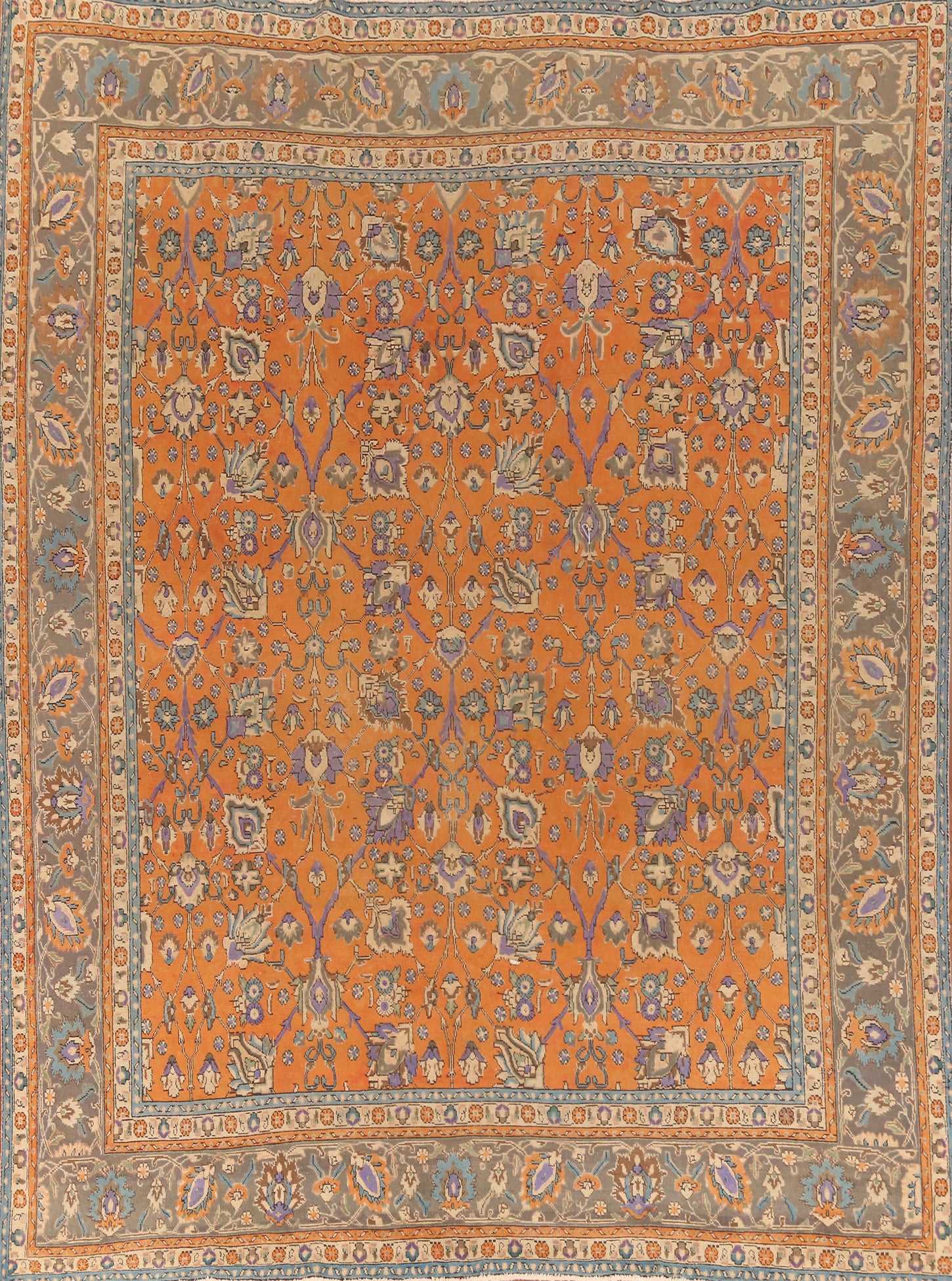 All-Over Floral Wool Tabriz Persian Area Rug 10x13