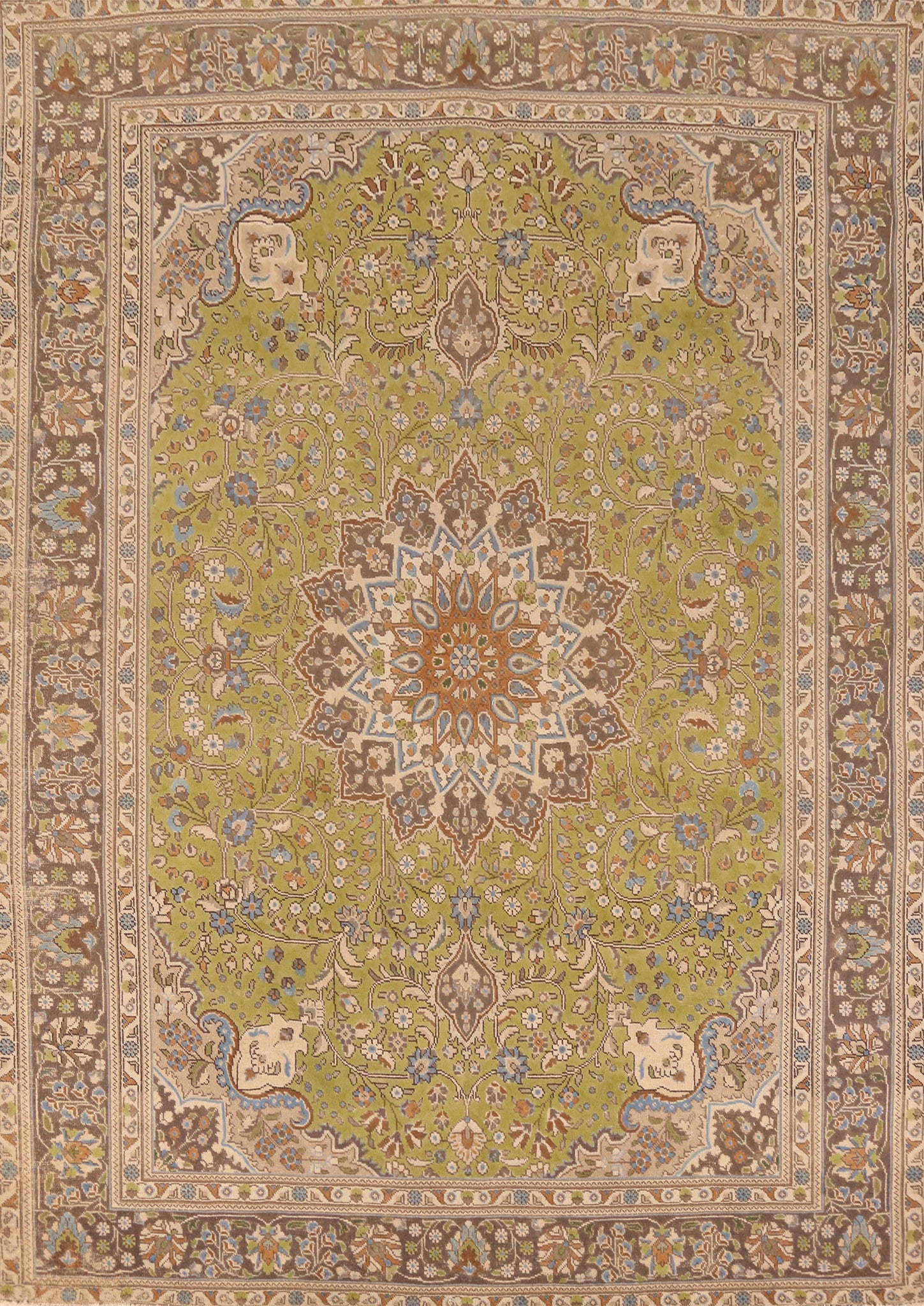 Traditional Green Tabriz Persian Area Rug 8x11