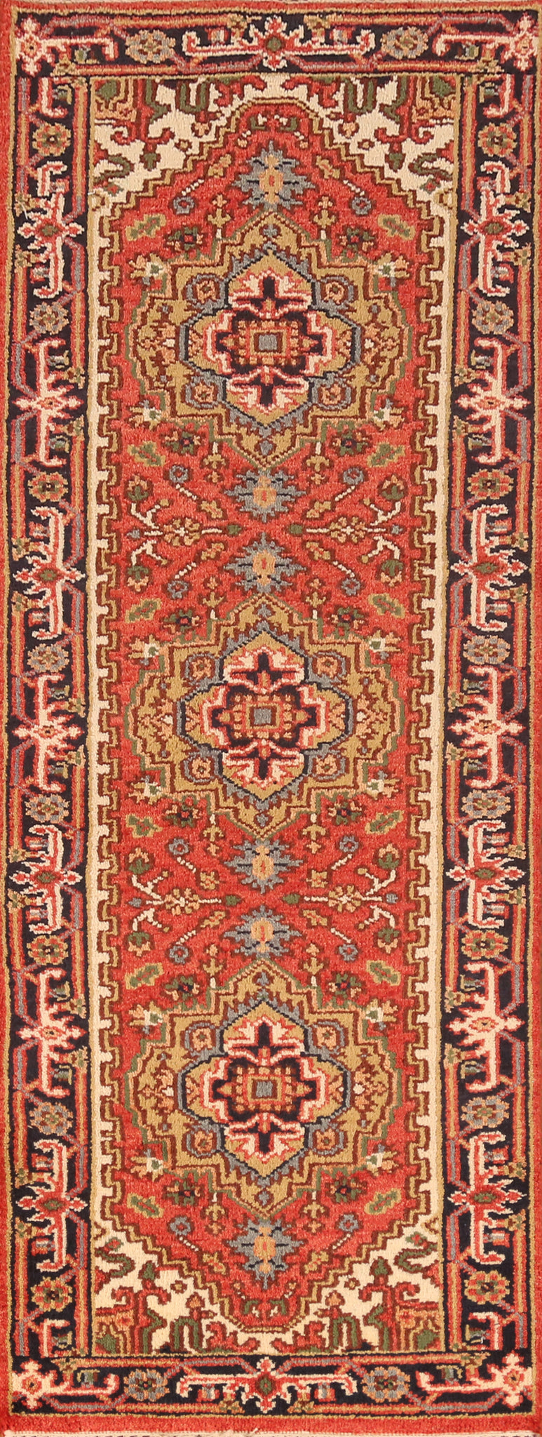 Orange Wool Heriz Serapi Indian Runner Rug 3x8