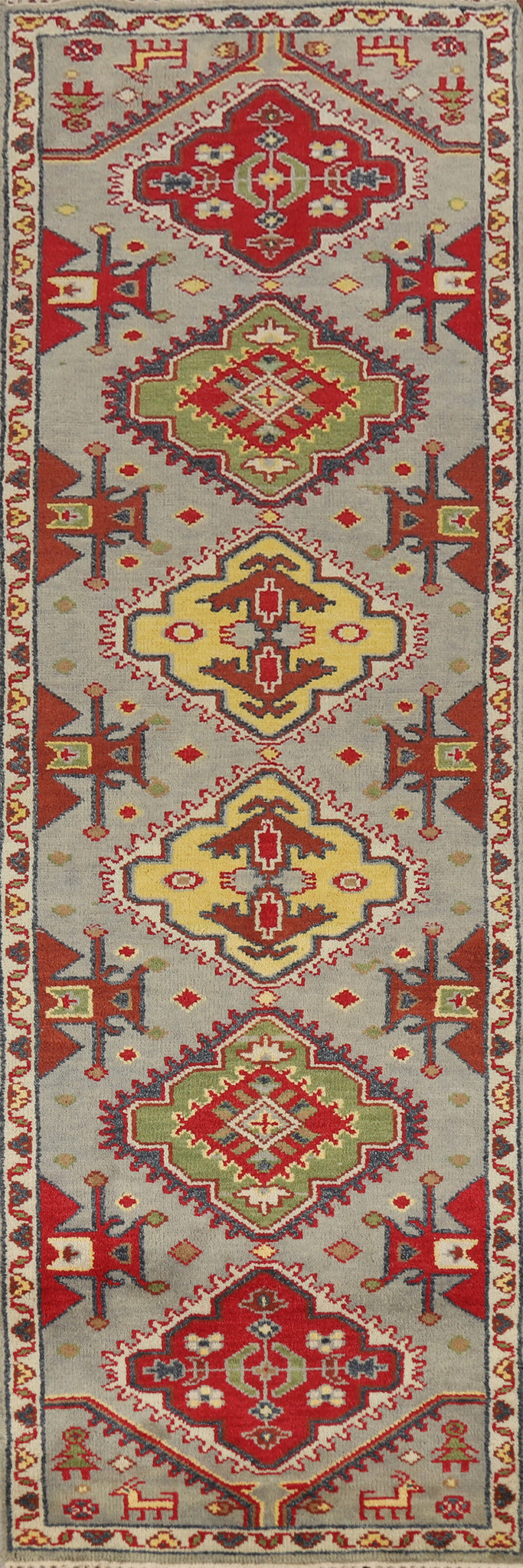 Geometric Wool Heriz Serapi Indian Runner Rug 3x10