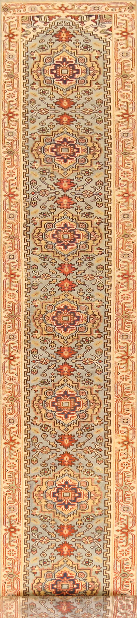 Geometric Wool Heriz Serapi Indian Runner Rug 2x21