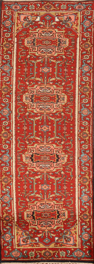 Geometric Wool Heriz Serapi Indian Runner Rug 3x8