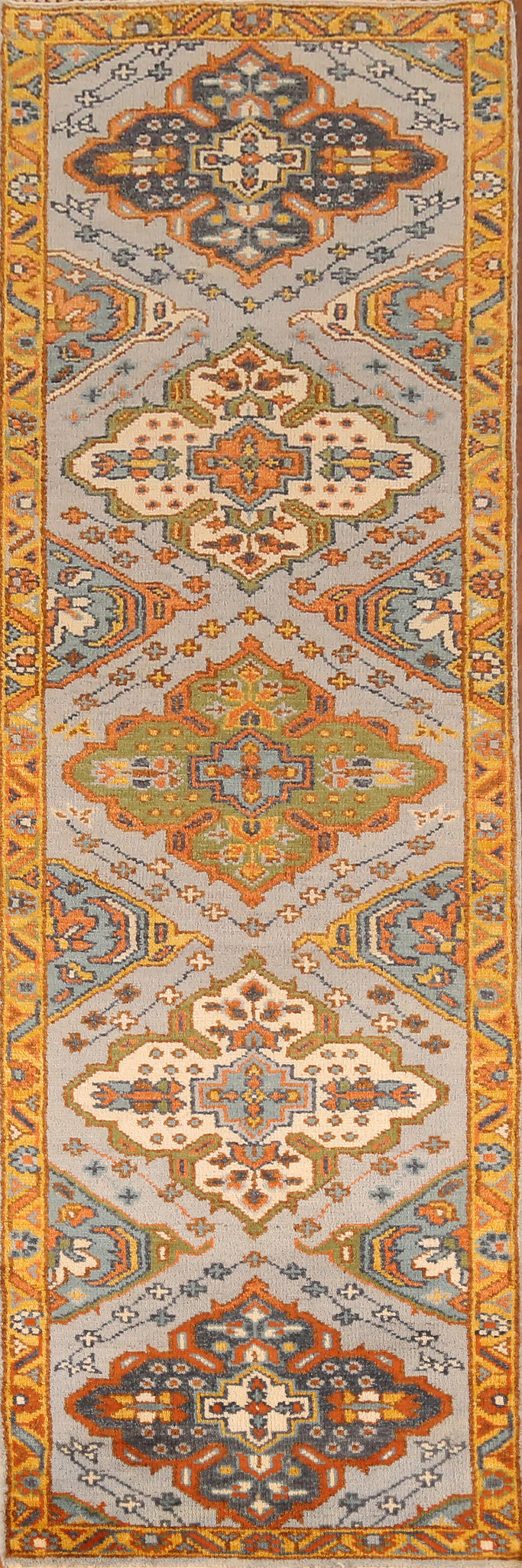 Geometric Wool Heriz Serapi Indian Runner Rug 3x10