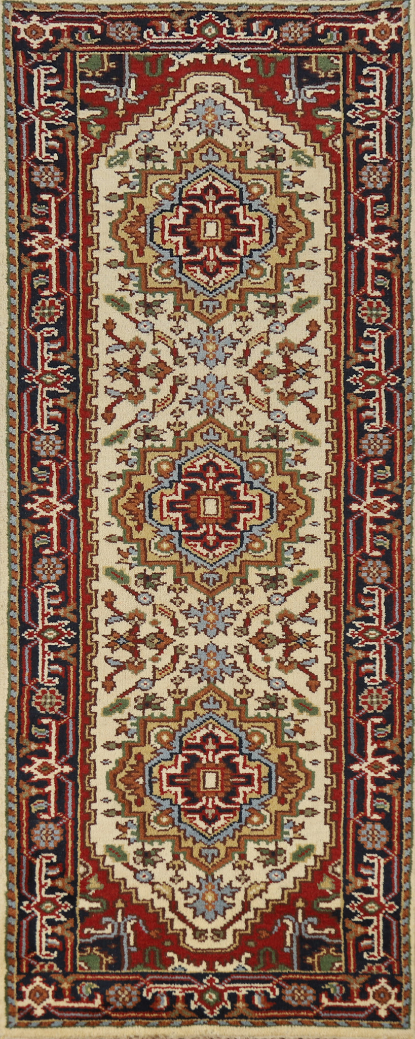 Geometric Wool Heriz Serapi Indian Runner Rug 2x8