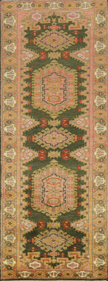 Green Heriz Serapi Indian Runner Rug 3x8