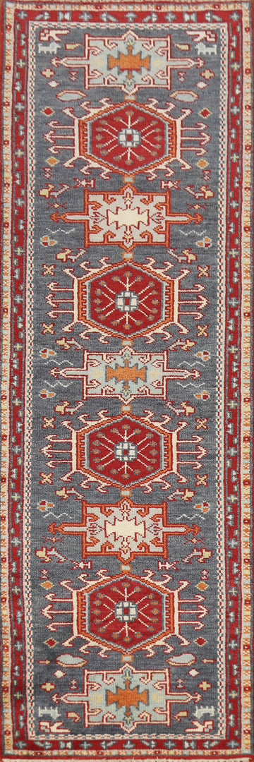 Geometric Wool Heriz Serapi Indian Runner Rug 3x10