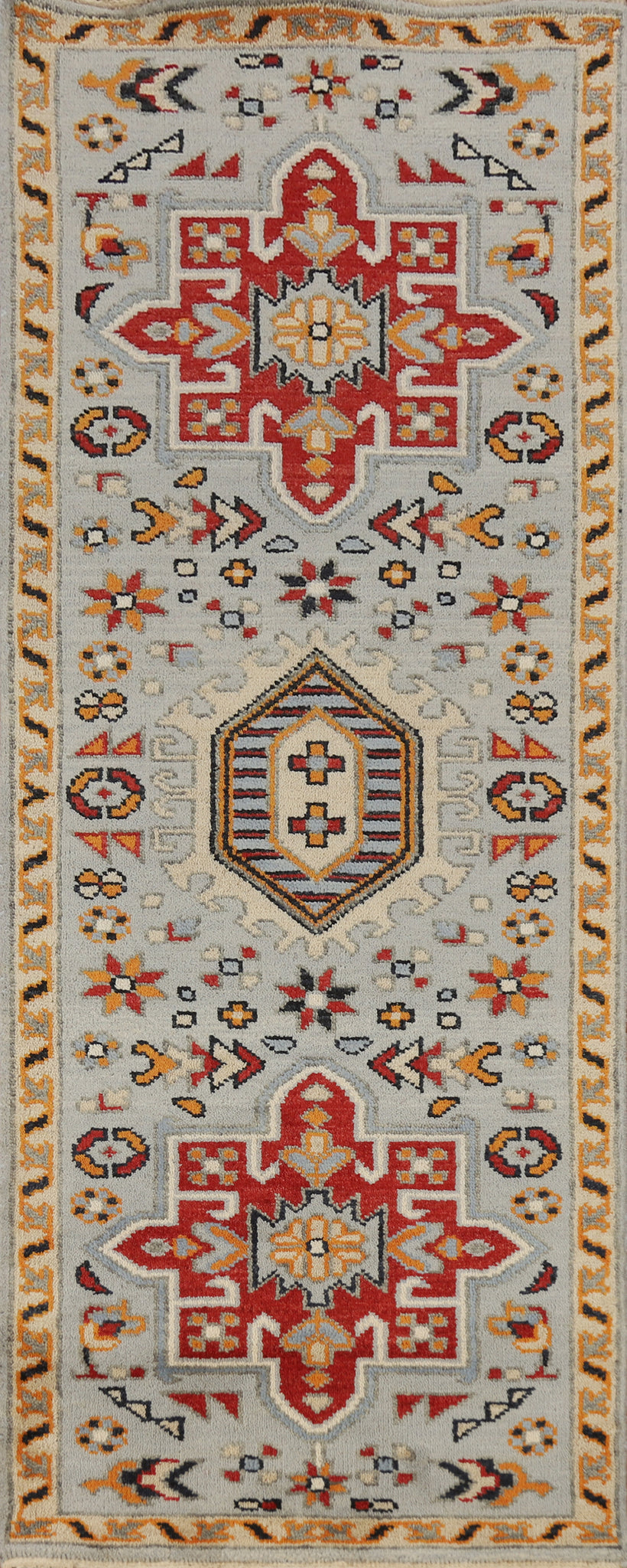 Geometric Wool Heriz Serapi Indian Runner Rug 3x8