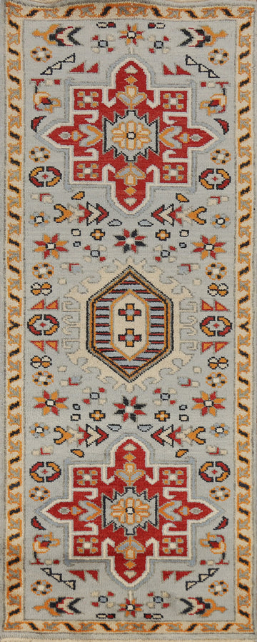 Geometric Wool Heriz Serapi Indian Runner Rug 3x8