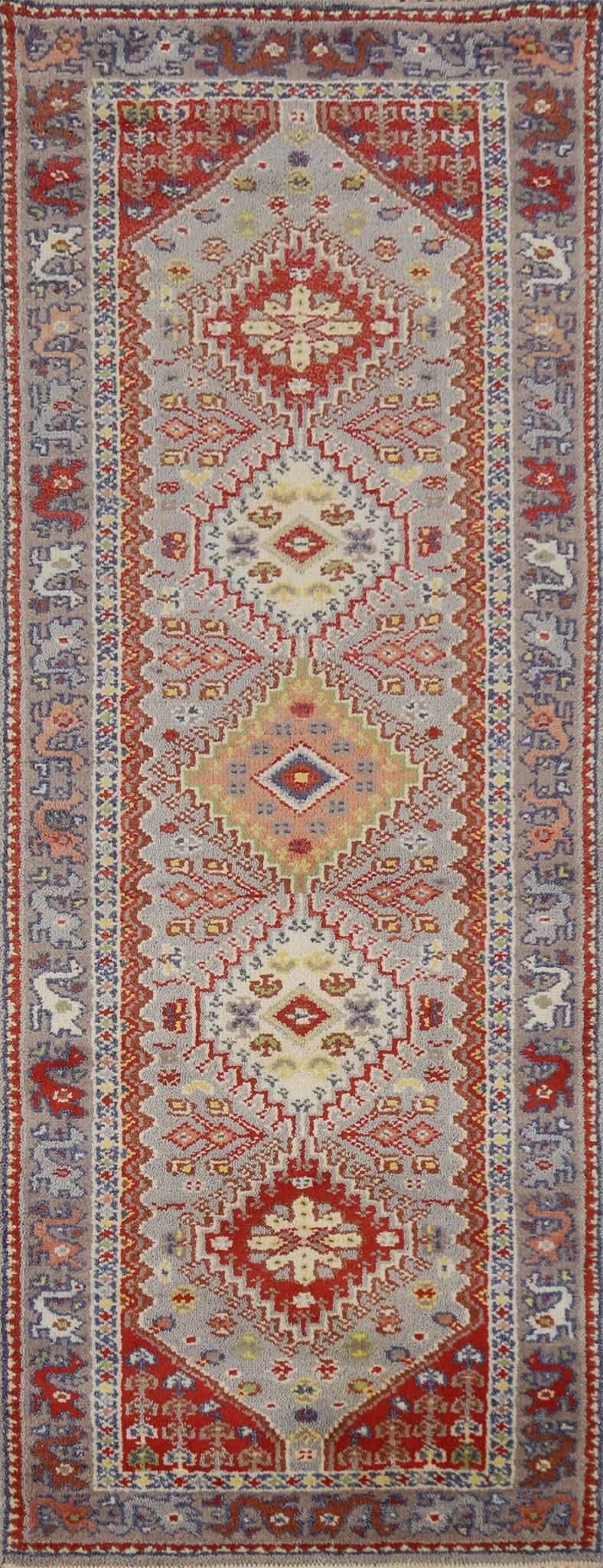 Geometric Wool Heriz Serapi Indian Runner Rug 3x8