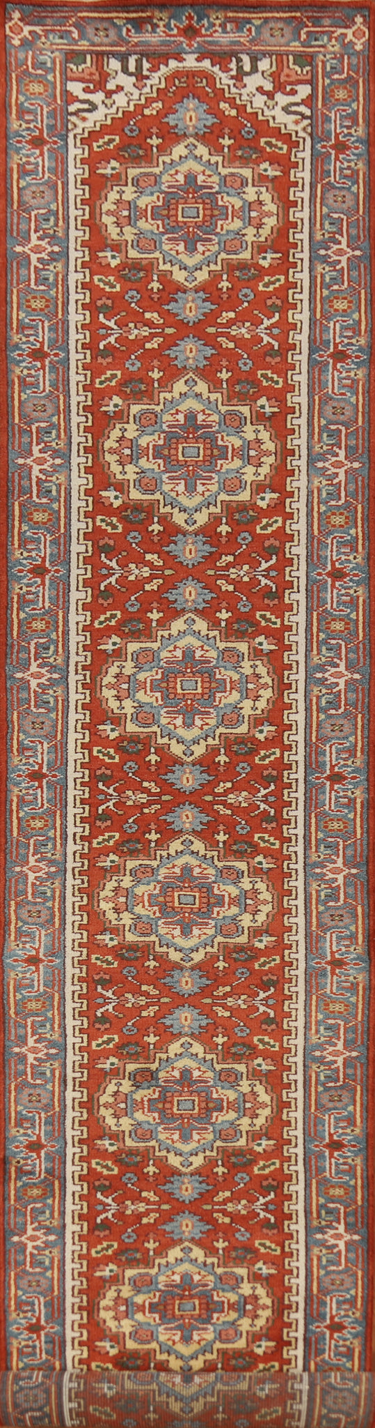 Orange Wool Heriz Serapi Indian Runner Rug 3x16