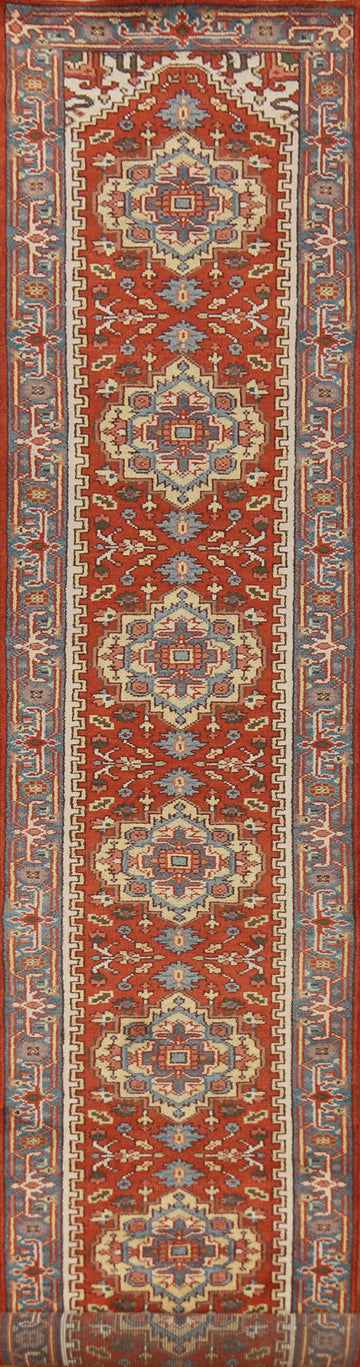 Orange Wool Heriz Serapi Indian Runner Rug 3x16