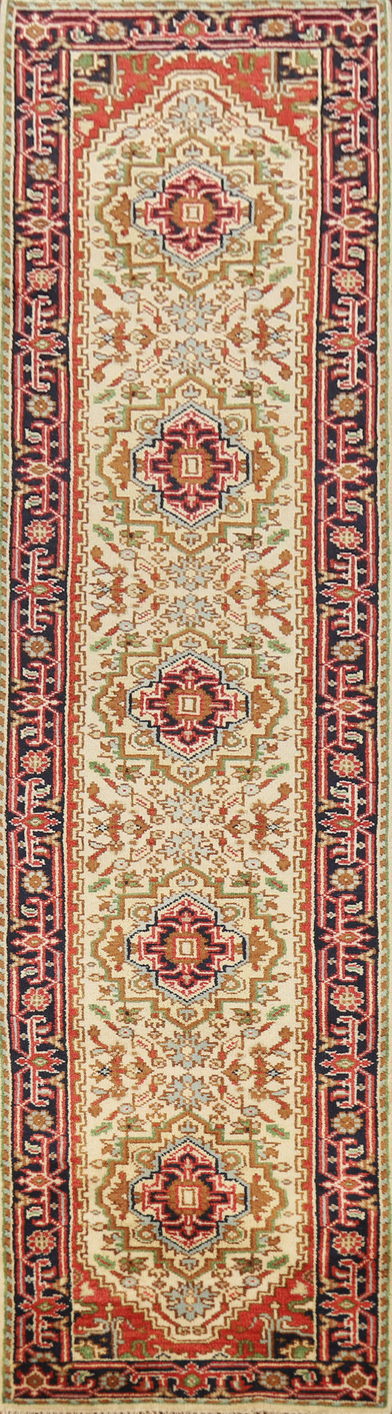 Geometric Wool Heriz Serapi Indian Runner Rug 3x12